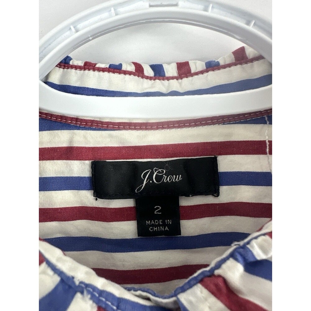 Crew Women's Red White Blue Striped Button Down Shirt Size 2 Cotton